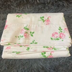 Vintage Dan River Dantrel Pink and White Floral Double Bed Flat Sheet